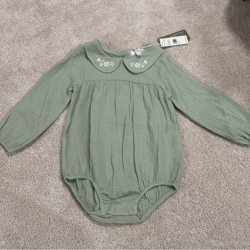 NWT Sage Green Baby Dress with Floral Collar - 18-24 months